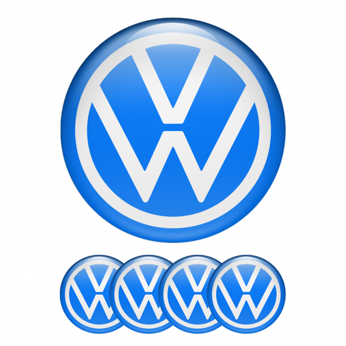 VW Wheel Center Caps Emblem 3D Blue White New Style Logo Ring