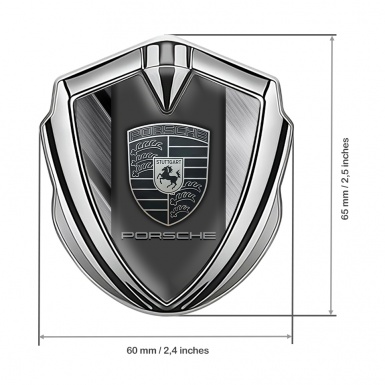 Porsche Bodyside Domed Emblem Silver Brushed Alloy Effect Greyscale Logo