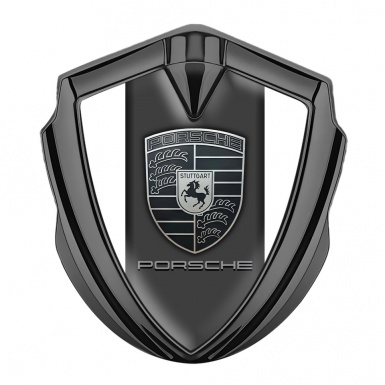 Porsche Tuning Emblem Self Adhesive Graphite White Base Greyscale Design