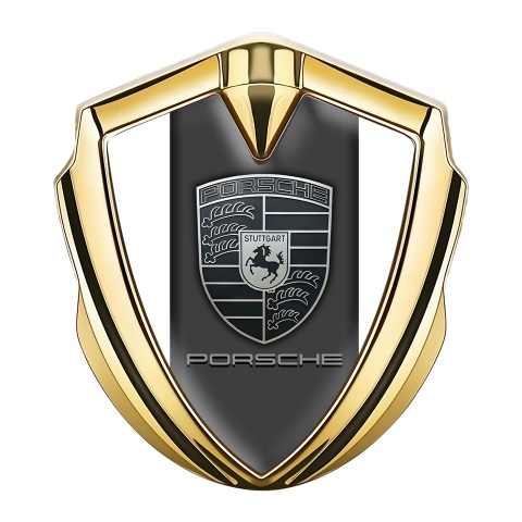 Porsche Tuning Emblem Self Adhesive Gold White Base Greyscale Design