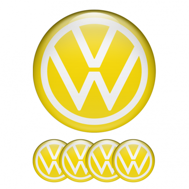 VW Center Hub Dome Stickers Yellow White New Style Logo Ring