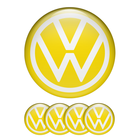 VW Center Hub Dome Stickers Yellow White New Style Logo Ring