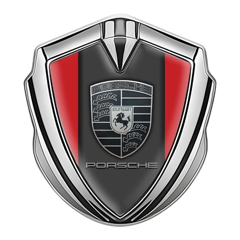 Porsche Self Adhesive Bodyside Emblem Silver Red Base Greyscale Motif