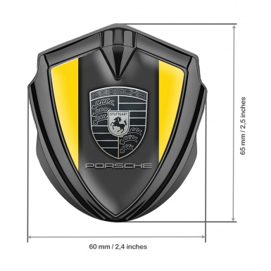 Porsche Metal Emblem Self Adhesive Graphite Yellow Base Monochrome Logo