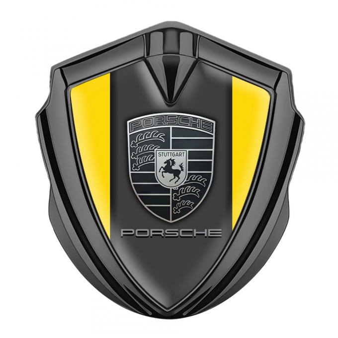 Porsche Metal Emblem Self Adhesive Graphite Yellow Base Monochrome Logo