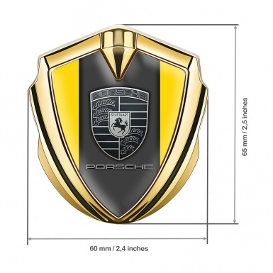 Porsche Metal Emblem Self Adhesive Gold Yellow Base Monochrome Logo