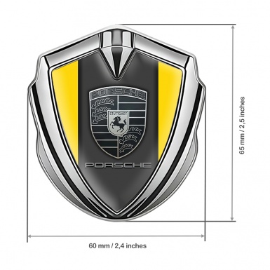Porsche Metal Emblem Self Adhesive Silver Yellow Base Monochrome Logo