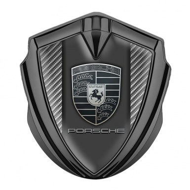 Porsche 3D Car Metal Domed Emblem Graphite Light Carbon Base Grey Motif