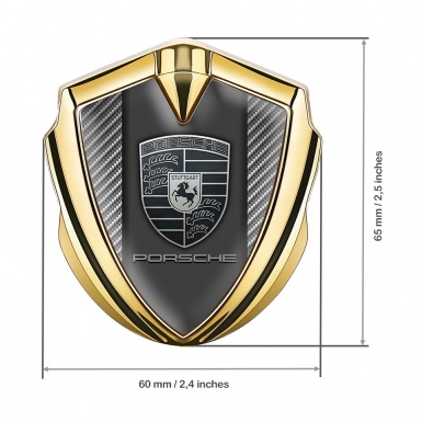 Porsche 3D Car Metal Domed Emblem Gold Light Carbon Base Grey Motif