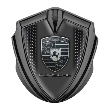 Porsche Bodyside Domed Emblem Graphite Dark Grille Motif Monochrome Logo