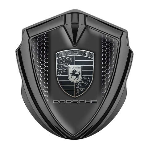 Porsche Bodyside Domed Emblem Graphite Dark Grille Motif Monochrome Logo