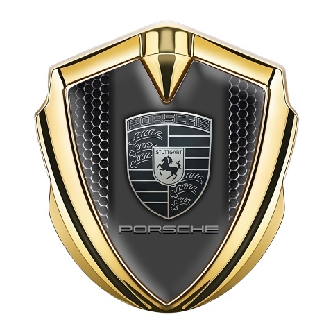 Porsche Bodyside Domed Emblem Gold Dark Grille Motif Monochrome Logo