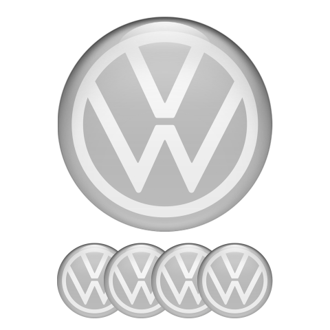 VW Dome Stickers Wheel Center Cap Grey White New Style Logo Ring
