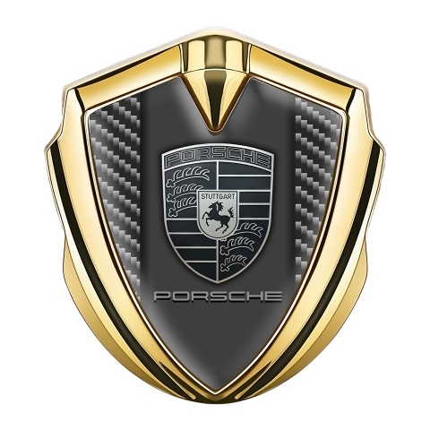Porsche Tuning Emblem Self Adhesive Gold Dark Carbon Greyscale Motif