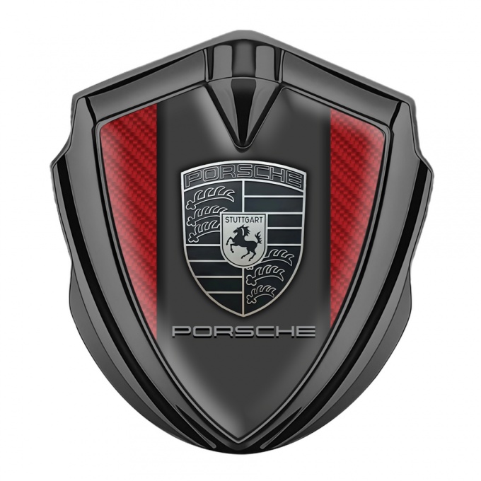 Porsche Trunk Metal Emblem Badge Graphite Red Carbon Frame Monochrome Logo