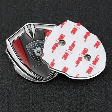 Porsche Trunk Metal Emblem Badge Silver Red Carbon Frame Monochrome Logo