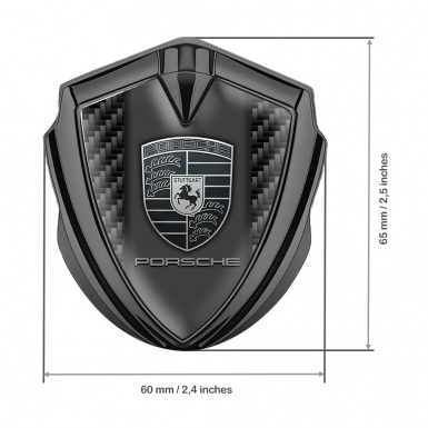 Porsche 3D Car Metal Domed Emblem Graphite Black Carbon Greyscale Design
