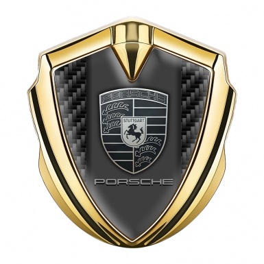 Porsche 3D Car Metal Domed Emblem Gold Black Carbon Greyscale Design