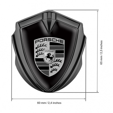 Porsche Self Adhesive Bodyside Emblem Graphite Black Base Big Greyscale Logo