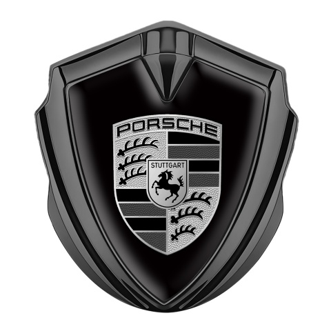 Porsche Self Adhesive Bodyside Emblem Graphite Black Base Big Greyscale Logo