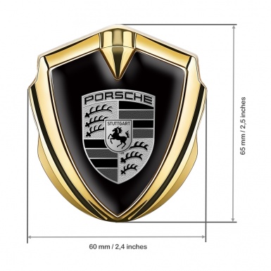 Porsche Self Adhesive Bodyside Emblem Gold Black Base Big Greyscale Logo