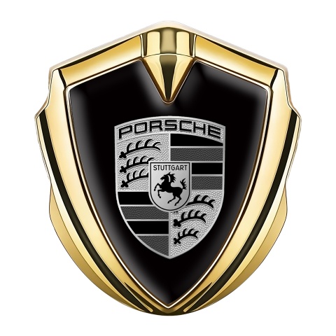 Porsche Self Adhesive Bodyside Emblem Gold Black Base Big Greyscale Logo