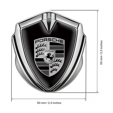 Porsche Self Adhesive Bodyside Emblem Silver Black Base Big Greyscale Logo