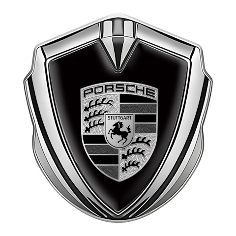 Porsche Self Adhesive Bodyside Emblem Silver Black Base Big Greyscale Logo