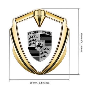 Porsche Metal Emblem Self Adhesive Gold White Base Big Greyscale Motif