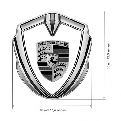 Porsche Metal Emblem Self Adhesive Silver White Base Big Greyscale Motif