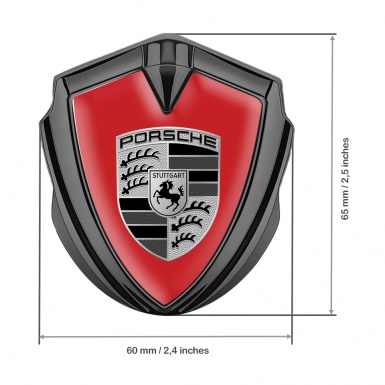 Porsche Bodyside Badge Self Adhesive Graphite Red Base Big Monochrome Logo