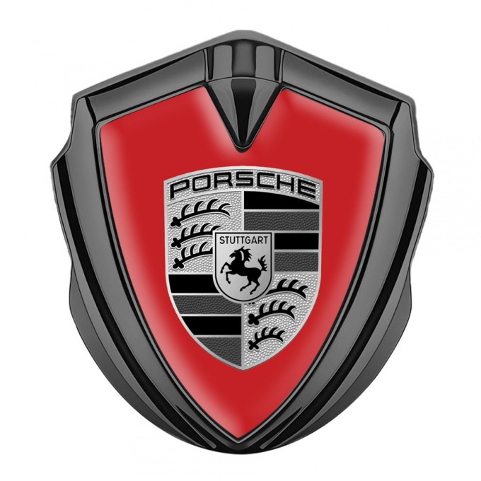 Porsche Bodyside Badge Self Adhesive Graphite Red Base Big Monochrome Logo