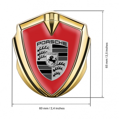 Porsche Bodyside Badge Self Adhesive Gold Red Base Big Monochrome Logo