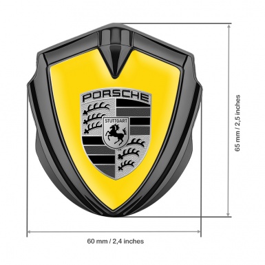 Porsche Tuning Emblem Self Adhesive Graphite Yellow Base Big Greyscale Logo