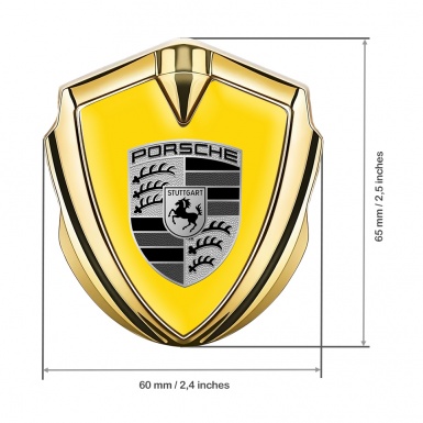 Porsche Tuning Emblem Self Adhesive Gold Yellow Base Big Greyscale Logo