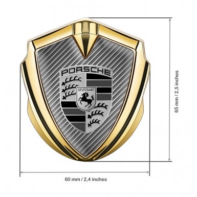 Porsche Tuning Emblem Self Adhesive Gold Carbon Effect Greyscale Motif