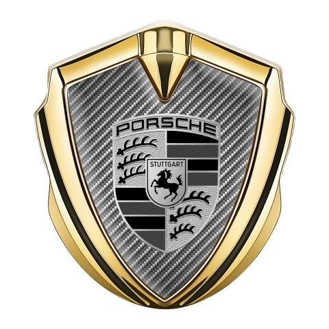 Porsche Tuning Emblem Self Adhesive Gold Carbon Effect Greyscale Motif