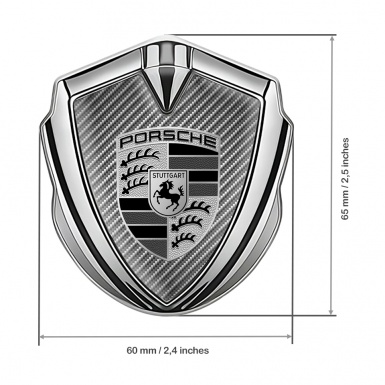 Porsche Tuning Emblem Self Adhesive Silver Carbon Effect Greyscale Motif