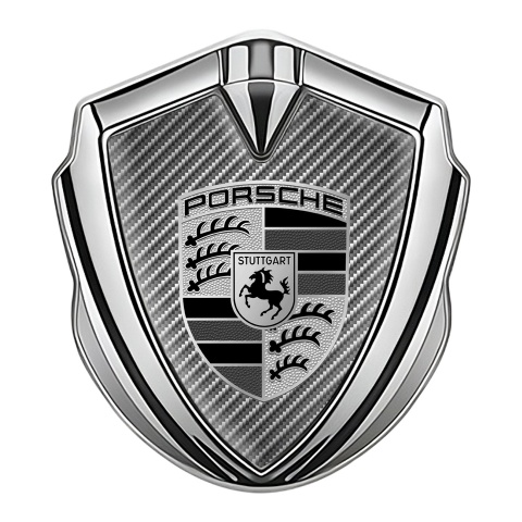 Porsche Tuning Emblem Self Adhesive Silver Carbon Effect Greyscale Motif
