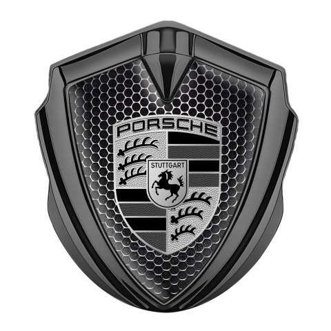Porsche Fender Metal Domed Emblem Graphite Black Grate Big Plain Logo