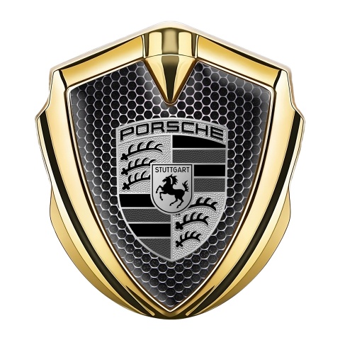 Porsche Fender Metal Domed Emblem Gold Black Grate Big Plain Logo