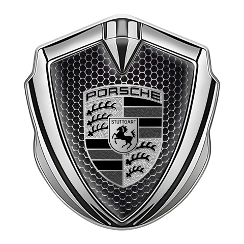 Porsche Fender Metal Domed Emblem Silver Black Grate Big Plain Logo