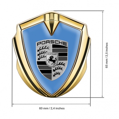 Porsche Self Adhesive Bodyside Emblem Gold Blue Base Big Greyscale Logo