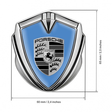 Porsche Self Adhesive Bodyside Emblem Silver Blue Base Big Greyscale Logo