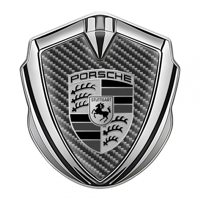 Porsche Metal Emblem Self Adhesive Silver Black Carbon Black White Design