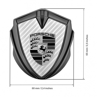 Porsche 3D Car Metal Domed Emblem Graphite White Carbon Monochrome Design