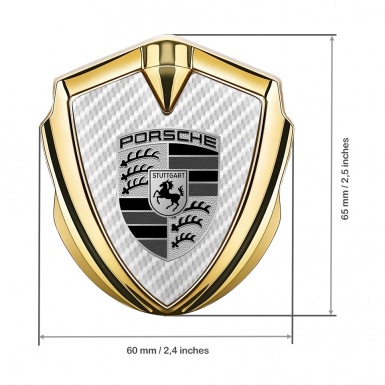 Porsche 3D Car Metal Domed Emblem Gold White Carbon Monochrome Design