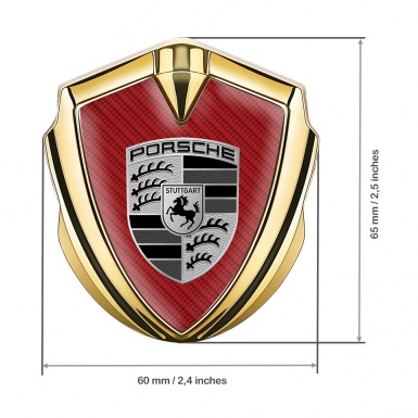 Porsche Bodyside Domed Emblem Gold Red Carbon Greyscale Edition