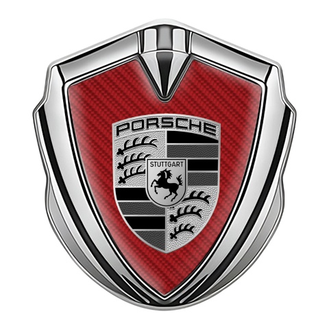 Porsche Bodyside Domed Emblem Silver Red Carbon Greyscale Edition