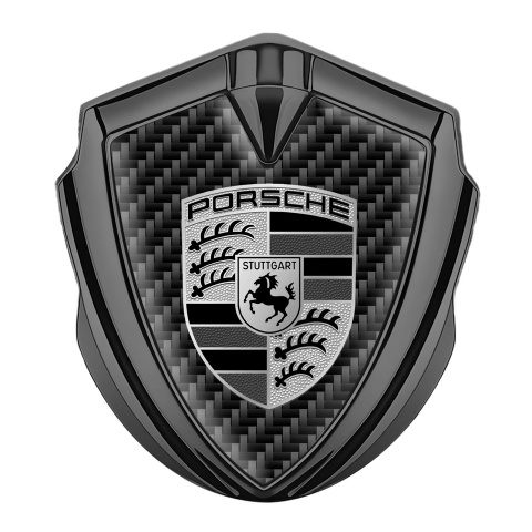 Porsche Fender Metal Domed Emblem Graphite Dark Carbon Template Grey Motif